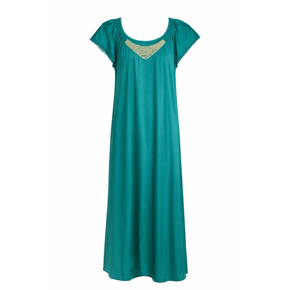 Vintage Lady Cameo Dallas Green Silky Long Nightgown Size Medium Nylon Made USA